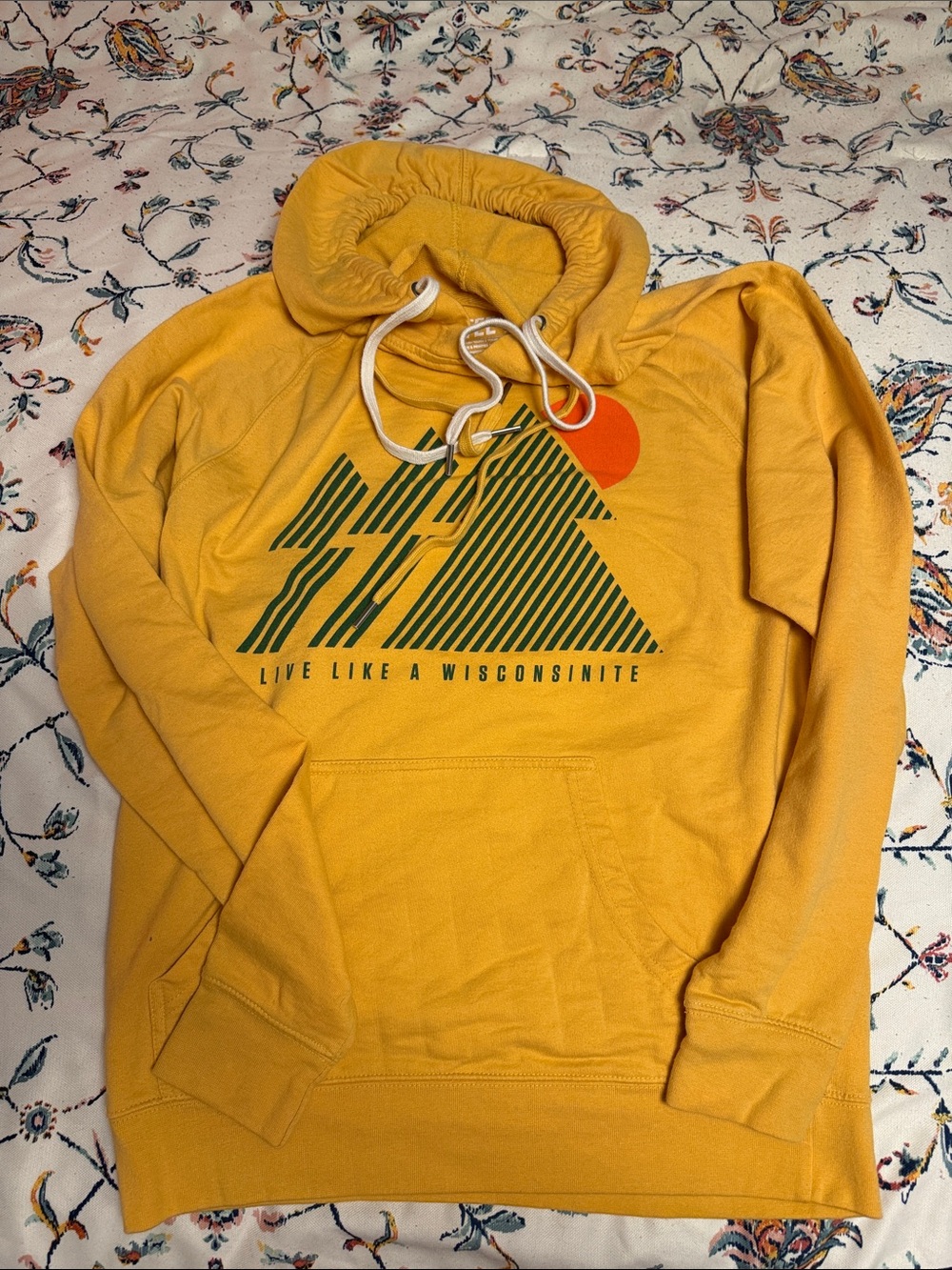 Mustard Yellow Pullover Hoodie with WI Graphic